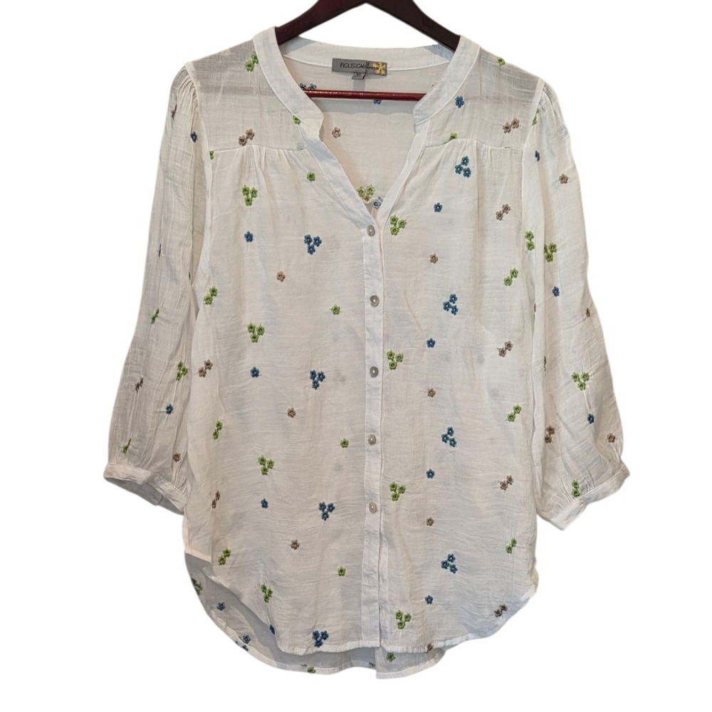 FIGUEROA & FLOWER White Floral Embroidered‎ Button Up Shirt XL - Picture 3 of 11